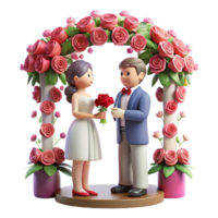 casal trocando votos debaixo uma marquise do florescendo rosas, simbolizando seus eterno amor e comprometimento png