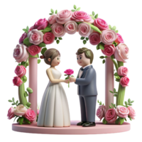Pareja intercambiando votos debajo un pabellón de floreciente rosas, simbolizando su eterno amor y compromiso png