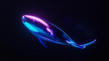 walvis met donker neon licht effect, 3d weergave. video