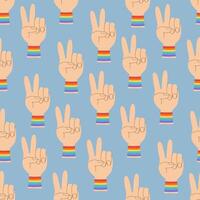 LGBTQ community element hand peace gesture pattern, print, background vector