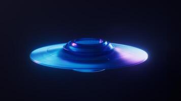 Schleife Animation von UFO mit dunkel Neon- Licht Wirkung, 3d Wiedergabe. video