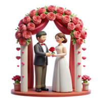 casal trocando votos debaixo uma marquise do florescendo rosas, simbolizando seus eterno amor e comprometimento png