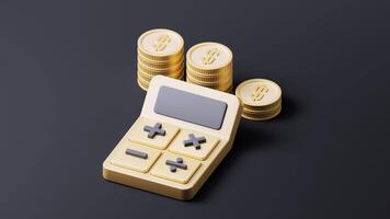 Calculator and investment with cartoon style, 3d rendering. video