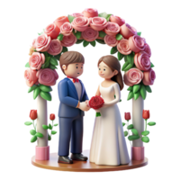 casal trocando votos debaixo uma marquise do florescendo rosas, simbolizando seus eterno amor e comprometimento png