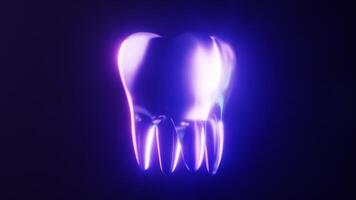 Loop animation of tooth with dark neon light effect, 3d rendering. video