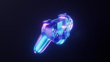 Loop animation of gamepad with dark neon light effect, 3d rendering. video