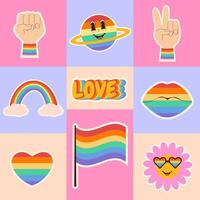 Pride month retro style card with LGBTQ community element vector