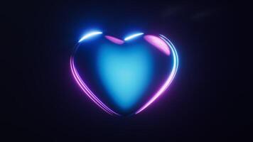 ciclo continuo animazione di un' cuore con buio neon leggero effetto, 3d resa. video