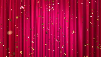vermelho cortina com ouro confete queda video