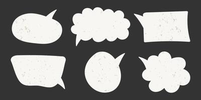 Light textured doodle speech bubbles isolated on a dark background. Hand drawn vintage elements, frames, pop-up text clouds, dialogue. vector