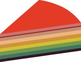 a slice of rainbow colored cake with a slice of rainbow colored frosting vector