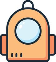 an orange helmet with a blue lens on it vector