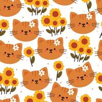 seamless pattern cartoon cat and flower. cute animal wallpaper for textile, gift wrap paper vector