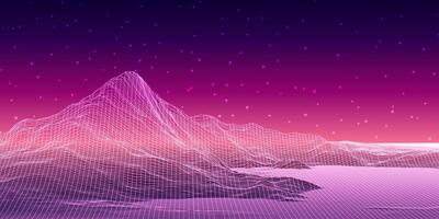 retro abstract wireframe digital landscape background vector