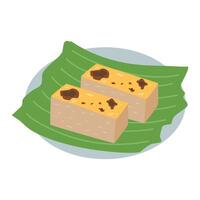 Slices of Cassava Cake on Banana Leaf vector