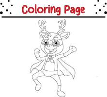 linda ciervo superhéroe colorante página. colorante libro para niños vector