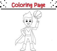 cute boy superhero coloring page. coloring book for kids vector