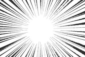 Speed lines in frame for manga comics book. Radial motion background. Monochrome explosion and flash glow. Concentric textured illustration vector