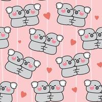 Seamless pattern of cute koala bear sleep together with heart background.Wild animal character design.Valentines day.Meow lover.Kawaii.Illustration. vector