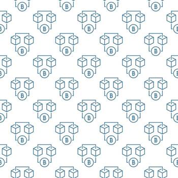 Bitcoin Blockchain Technology seamless pattern in thin line style vector