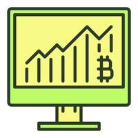 computadora monitor con bitcoin grafico cripto de colores icono o firmar vector