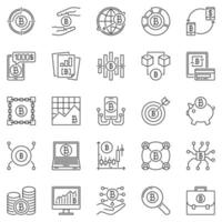 Cryptocurrency outline icons set - Bitcoin Decentralized Blockchain Token concept line symbols vector