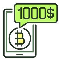 bitcoin dinero con teléfono inteligente en línea criptomoneda comercio de colores icono o diseño elemento vector