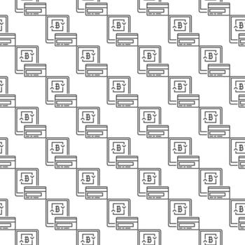 Tablet with Bitcoin and Credit Card Cryptocurrency Money seamless pattern in outline style vector