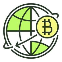 World Globe with Bitcoin symbol Cryptocurrency colored icon or sign vector