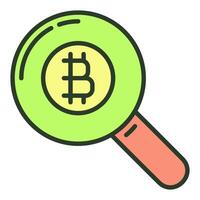 Magnifying Glass with Bitcoin sign Cryptocurrency Search colored icon or symbol vector