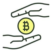 Hands with Bitcoin Token Cryptocurrency colored icon or sign vector