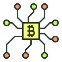 Computer Chip with Bitcoin sign Cryptocurrency colored icon or sign vector
