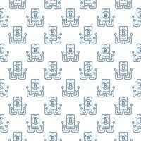 Smartphone with Bitcoin Sign Blockchain seamless pattern in thin line style vector