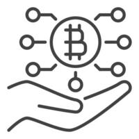 Bitcoin Technology on Hand Cryptocurrency outline icon or design element vector