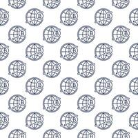 Bitcoin around the World Globe Cryptocurrency seamless pattern in outline style vector