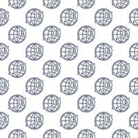 Bitcoin around the World Globe Cryptocurrency seamless pattern in outline style vector