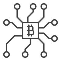 bitcoin chip criptomoneda icono o firmar en contorno estilo vector