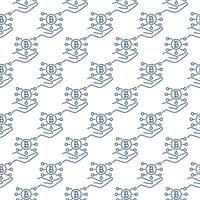 Bitcoin Technology on Hand Cryptocurrency outline seamless pattern vector
