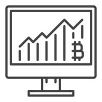 bitcoin grafico en ordenador personal monitor criptomoneda icono o firmar en contorno estilo vector