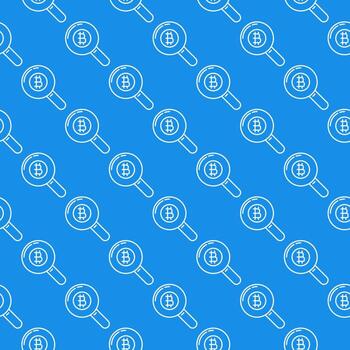 Magnifier with Bitcoin sign Cryptocurrency Search seamless pattern in thin line style vector