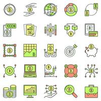 Bitcoin and Cryptocurrency colored icons set. Crypto Technology concept signs vector