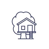 treehouse, cabin on a tree line icon vector