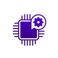 hardware optimization, microchip icon on white vector