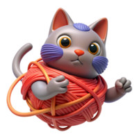 a cat tangled up in a ball of yarn, looking both frustrated and determined to escape png