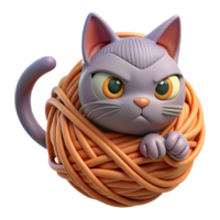 a cat tangled up in a ball of yarn, looking both frustrated and determined to escape png