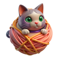 a cat tangled up in a ball of yarn, looking both frustrated and determined to escape png