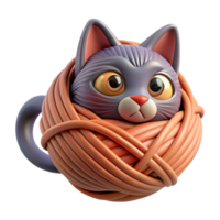 a cat tangled up in a ball of yarn, looking both frustrated and determined to escape png