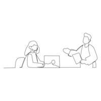 Businessman talking to his colleague. Effective communication in business concept. Simple continuous line drawing illustration vector