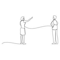 Businessman and businesswoman having a business conversation. Effective communication in business concept. Simple continuous line drawing illustration vector