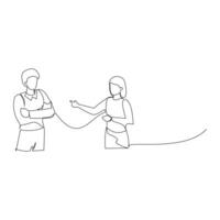 Businessman and businesswoman having a business discussion. Effective communication in business concept. Simple continuous line drawing illustration vector